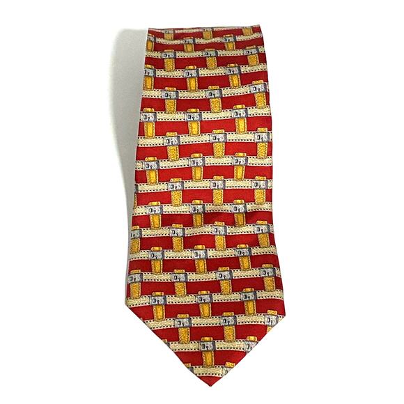 Vintage Mark Cross New York Gold Buckle Locks Silk Mens Neck Tie Red Gold - Picture 1 of 7